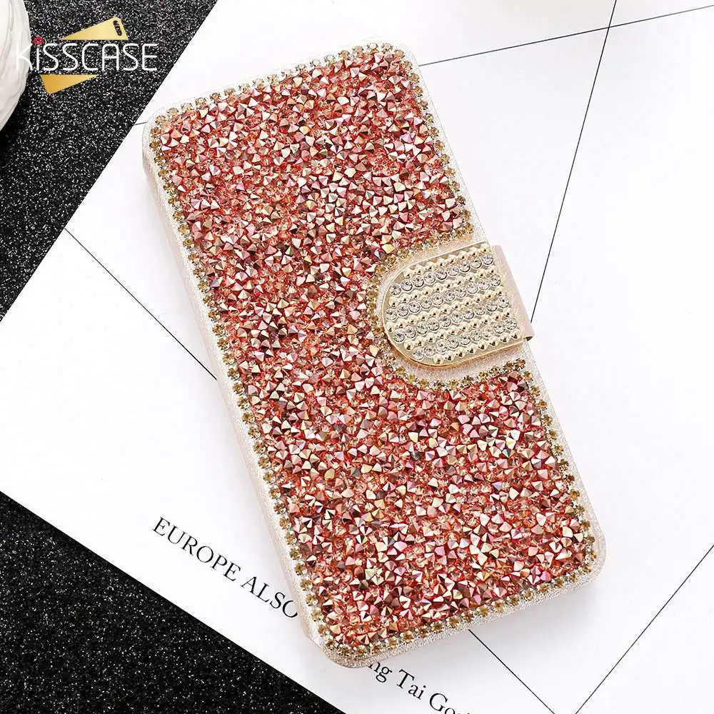 Kisscase кожа Алмазный флип чехол для iPhone 5 5S SE Чехол 7 8 6 6S Plus блеск горный хрусталь Capa