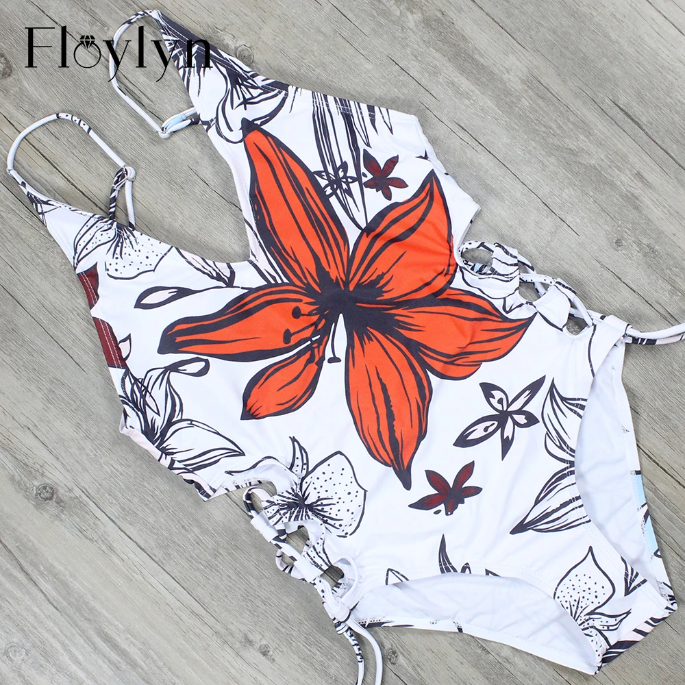 Floylyn сексуальный цельный купальник женский с принтом вязаный крючком Бандаж