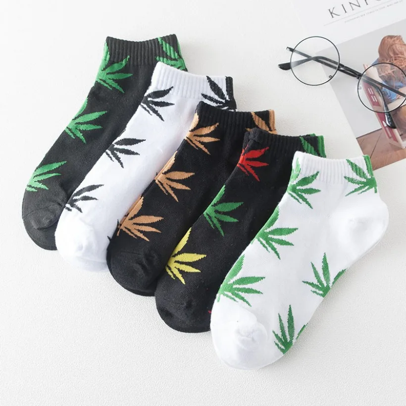 Хлопковые женские носки с принтом листьев скейтборд уличная мода кленовые в
