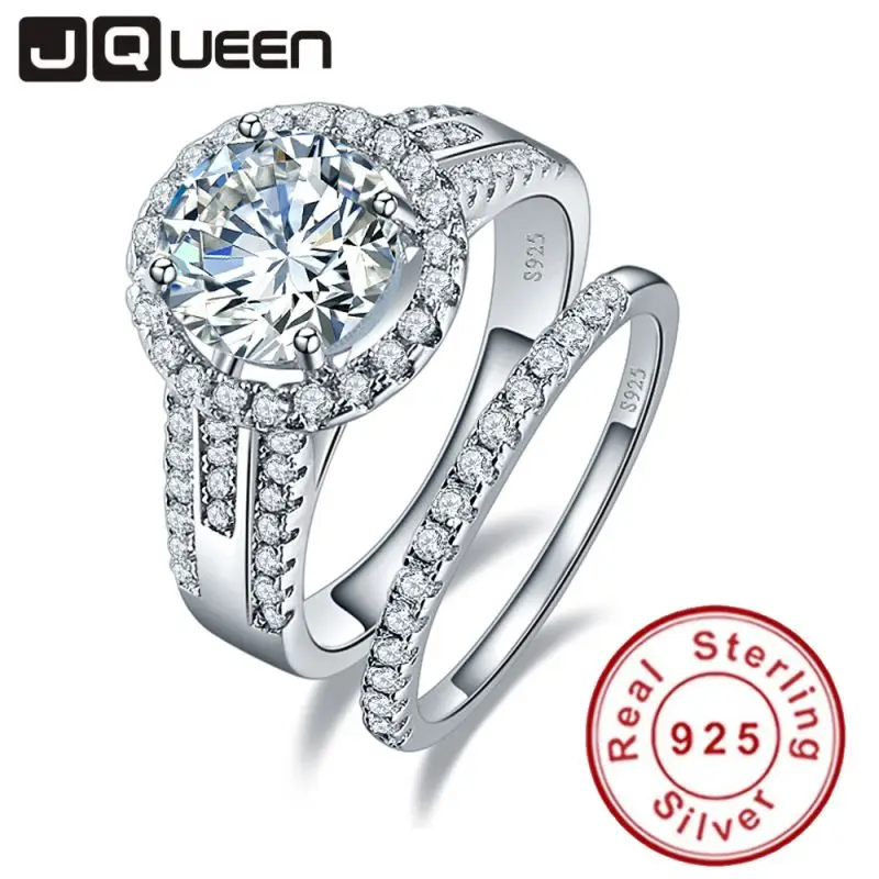 925 Silver Ring JQueen 3.45ct 925 пробы Серебряное кольцо набор Винтажное кольцо Круглый Белый топаз ювелирные изделия обручальные кольца для женщин s925 серебро - Цвет камня: 925 Silver Ring