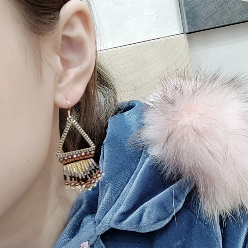 Fairywoo Miyuki этнические геометрические серьги-капли бисерные кисточки плетеные руки
