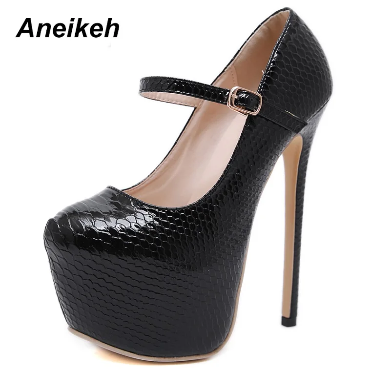 Black Aneikeh/ г.; модные женские туфли-лодочки из искусственной кожи на платформе и высоком каблуке; Летние пикантные вечерние туфли-гладиаторы с круглым носком и пряжкой на ремешке; женская обувь - Цвет: Black