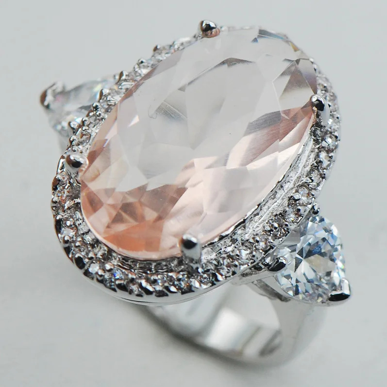 

Morganite 925 пробы Серебряное кольцо, Размер 6 7 8 9 10 F1043