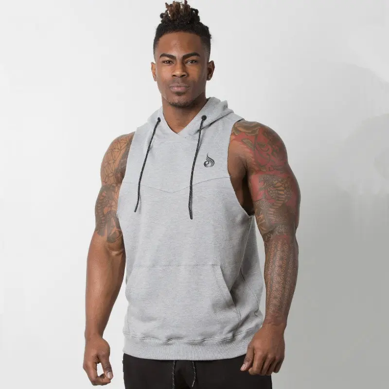 Men sporting sleeveless hoodies gyms Workout Fitness Bodybuilding Sweatshirt male Fashion Casual Hooded Vest cotton Sportswear | Мужская