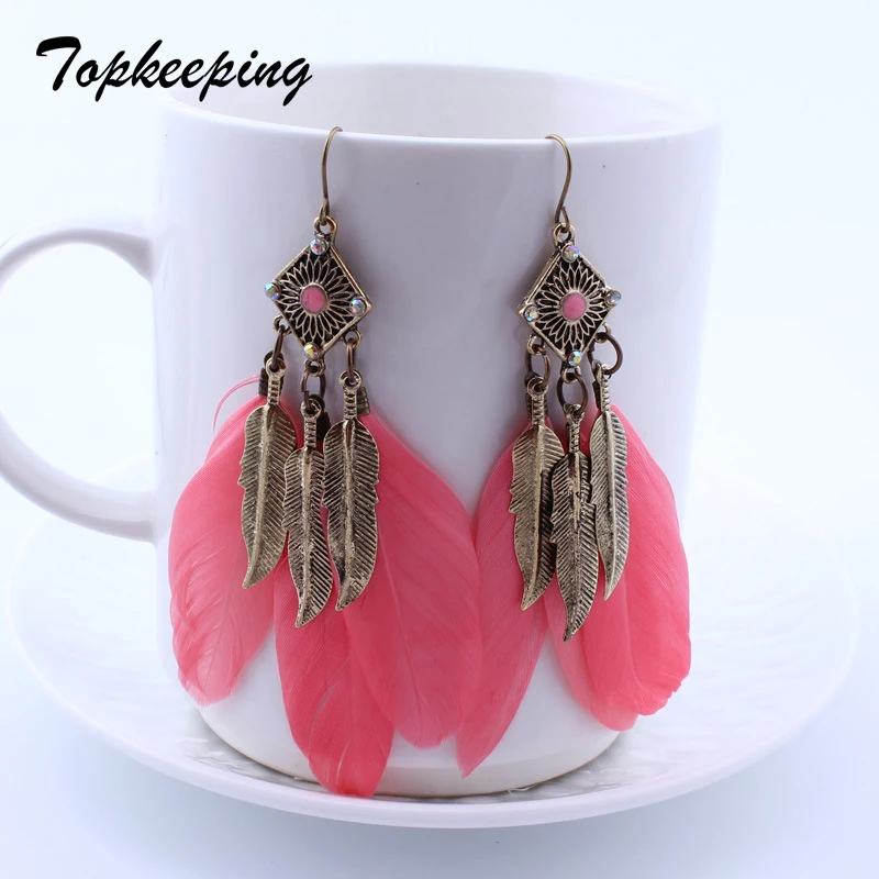 Женские серьги в стиле бохо с кисточками и перьями этническом | Украшения