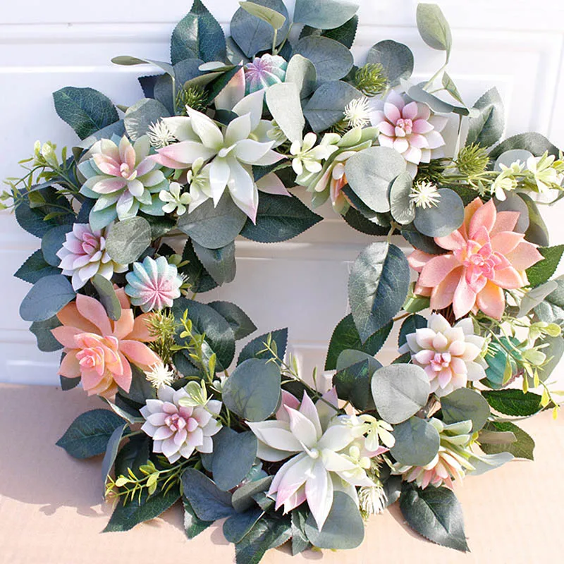 

Garden Artificial Wreath Door Trim Ornament Hanging Succulent Fake Flower Garland for Home Christmas Wedding Decoration Floral