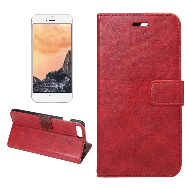 Красный crazy horse зерна случаи телефона для iphone 6 6s plus плюс 7 кожаный бумажник телефон
