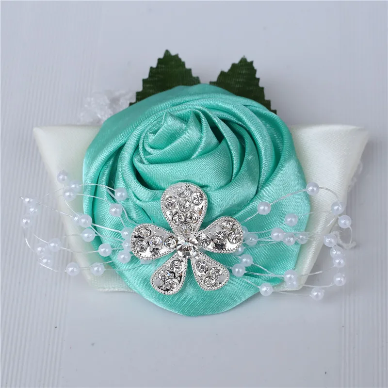 mint green Цветок на руку для подружки невесты с искусственными розовыми шелковыми лентами цветок на руку для подружки невесты жемчужные свадебные аксессуары SW0677Y - Цвет: mint green