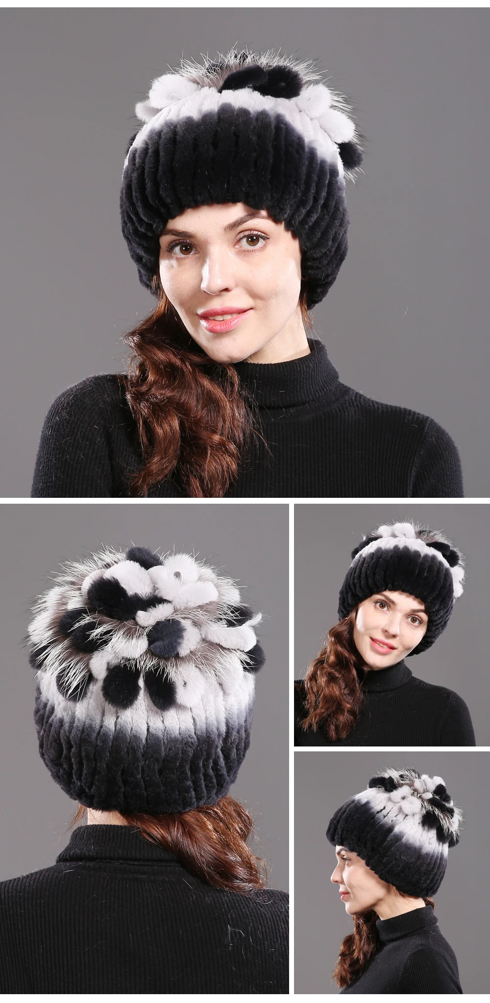 Горячая Распродажа Настоящий мех кролика Skullies Beanies шапки женские зимние теплые ручной работы вязаная шапка из меха кролика рекс для девочек натуральный Лисий мех шапка