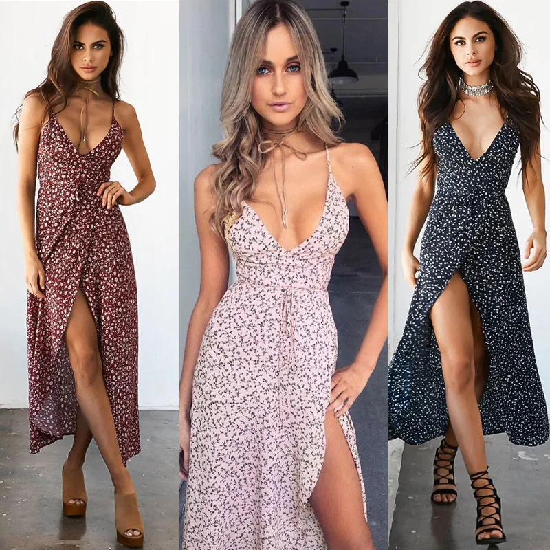 Женское длинное платье BOHO Пляжное Платье с разрезом для вечеринки лето 2017|vestidos