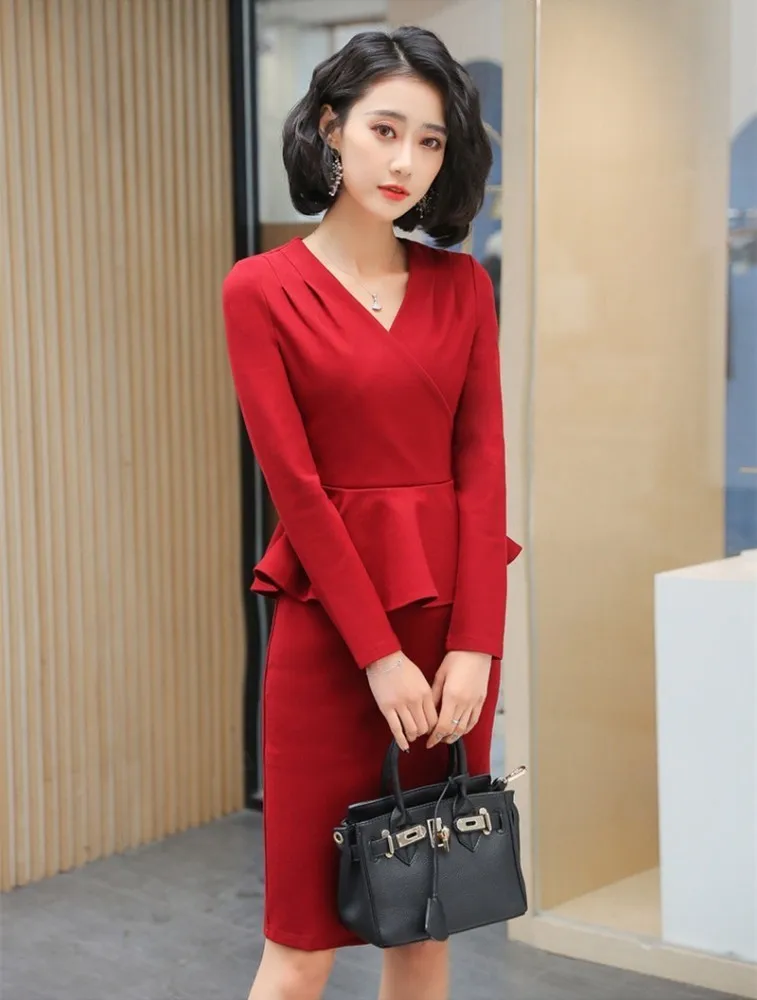 Новинка 2019 красные весенне летние платья для женщин деловая одежда платье