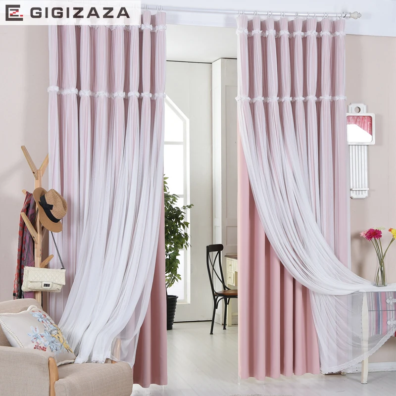 Кружевная занавеска с кисточками Lucky розовая ткань + Прозрачная Черная вуаль на