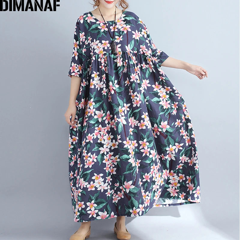 DIMANAF плюс размер женское пляжное платье больших размеров хлопковый женский