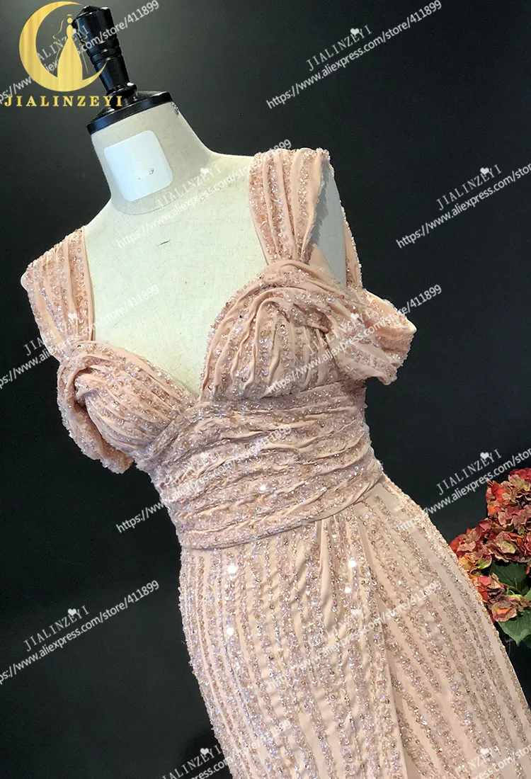 Реальный образец телесного цвета JIALINZEYI с вырезом лодочкой шифоновое платье Elie saab
