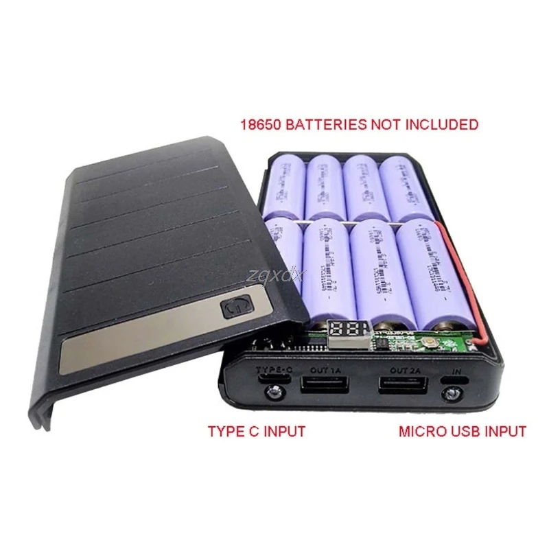 Тип C вход 2 USB 8x18650 батарея DIY держатель светодиодный дисплей Внешний Аккумулятор