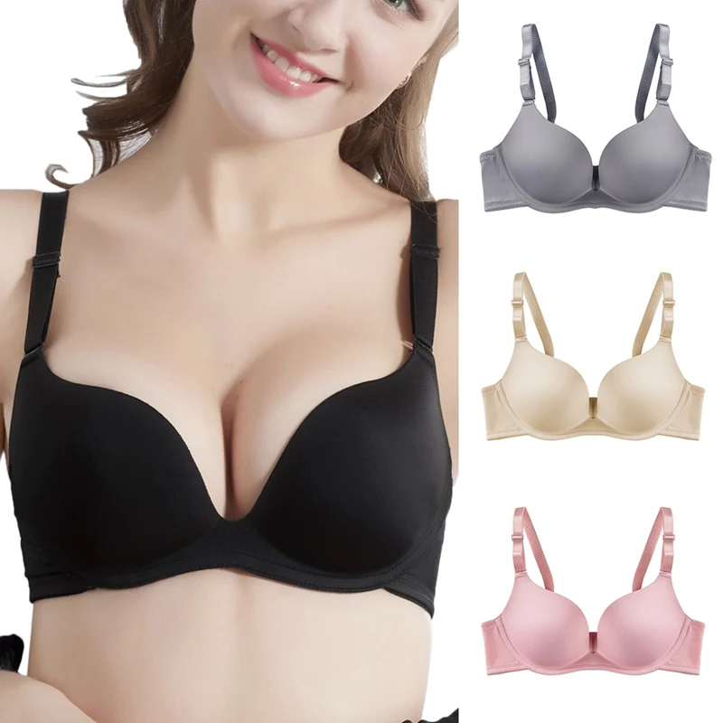 Sexy Solid Color Smooth One-piece Pad Gather Adjustment Type No Steel Ring Sweet Bra | Женская одежда