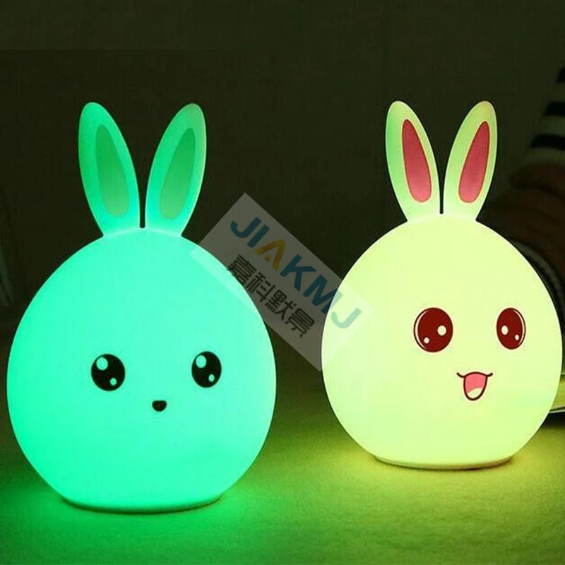 Милый кролик LED RGB Ночник светильник USB Перезаряжаемый Pat сенсор детская
