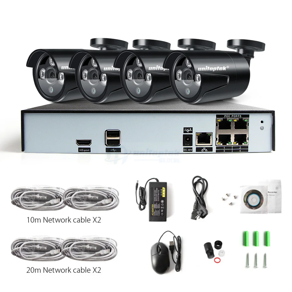 H.265 4CH 48V POE NVR комплект системы видеонаблюдения 4.0MP IP камера система Открытый
