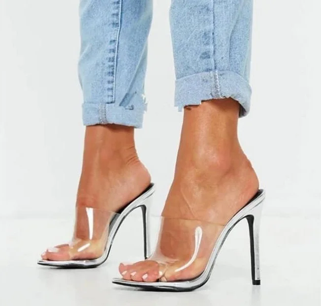 

Sexy Clear PVC Transparent Peep Toe High Heel Sandals Cut-out Mules Slides Ladies Flop Slippers Jelly Sandals Shoes Customized