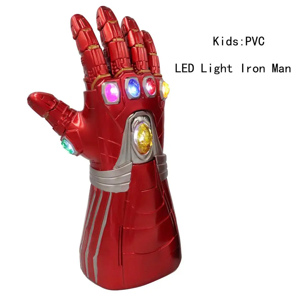 PVC Kids LED Light Мстители эндгейм Железный человек Tony Stark перчатки со светодиодами Infinity Light Up Gauntlet Thanos Infinity косплей перчатки драгоценный камень съемный - Цвет: PVC Kids LED Light