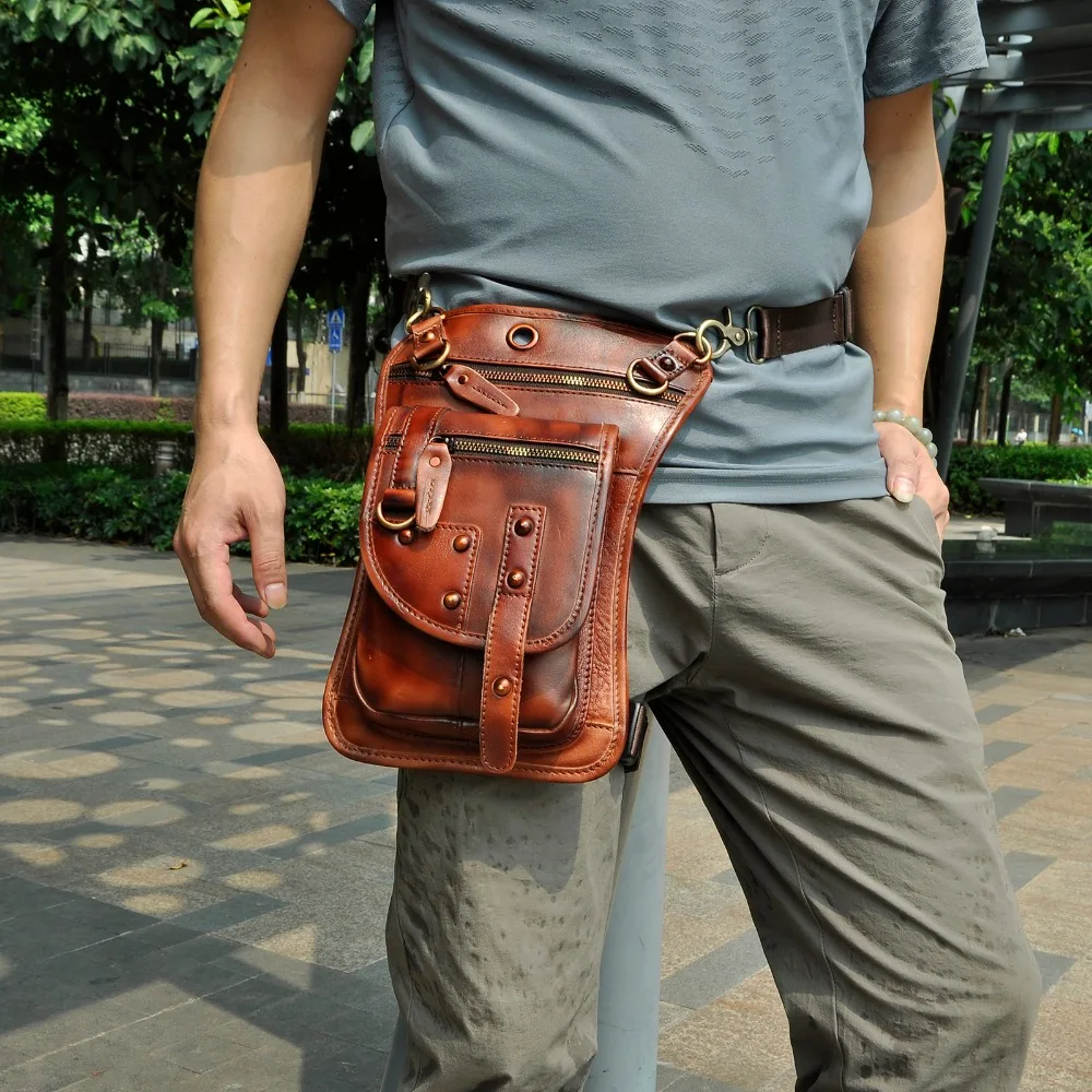 Quality Leather Men Design Casual 8&quot Tablet Messenger Sling Bag Multifunction Fashion Travel Waist Belt Pack Leg Drop 2141bu | Багаж и