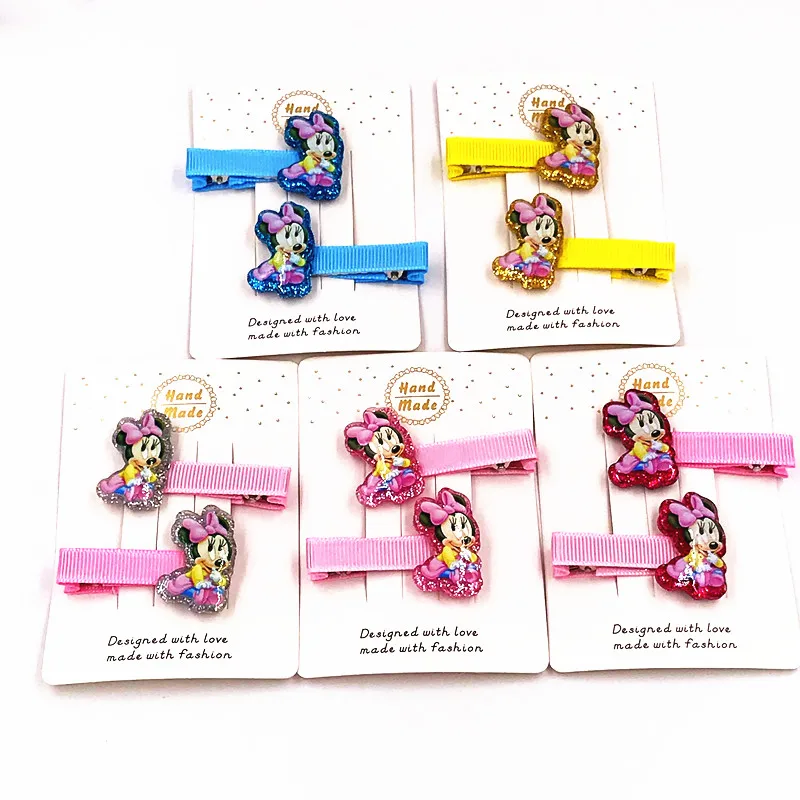 2Pcs Girls Cute Cartoon Resin Hair clip Mickey Minnie Colorful Hairpins Kids Party Gift Accessories Children Headwear | Детская одежда