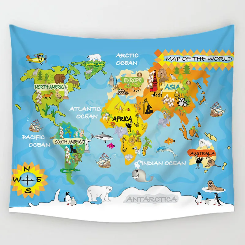 Синий мир Географические карты серии узор полиэстер Гобелены красочный