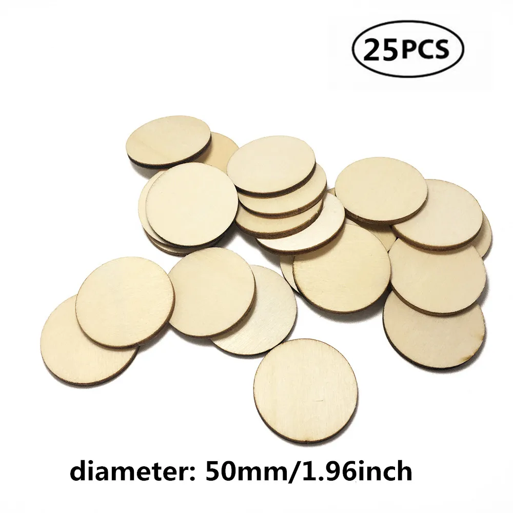 25pcs 50mm 1.96inch 10-80 мм деревянные диски поделки срезы бревен диски вырез Круглый Большой для красок Свадебные DIY украшения - Цвет: 25pcs 50mm 1.96inch