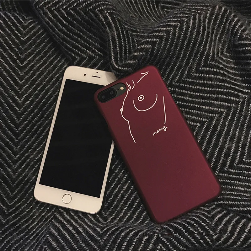 fashion black\wine red Half pack Phone Cases for IPhone 6 6s 7 8 plus X XS Interest funny Sexy line Frosted Cover pc hard Fundas |