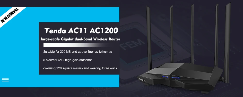 Tenda AC11 1200 Мбит/с беспроводной Wi-Fi маршрутизатор 1WAN+ 3LAN гигабитные порты, 5* 6dBi антенны с высоким коэффициентом усиления 1 ГГц процессор+ 128 М DDR3 умное управление приложением