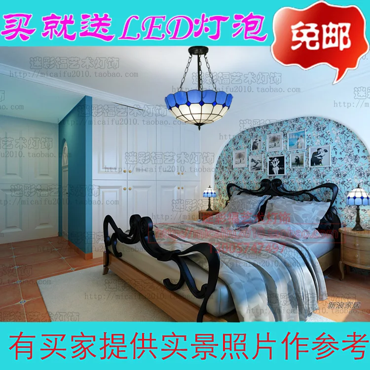 16inch European style Mediterranean blue white color pendant light bar room restaurant hang lamps | Лампы и освещение