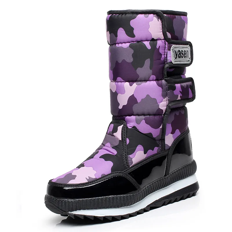 purple camouflage Новые зимние женские сапоги до середины икры женские зимние сапоги, увеличивающие рост, водонепроницаемые теплые хлопковые сапоги до середины икры - Цвет: purple camouflage