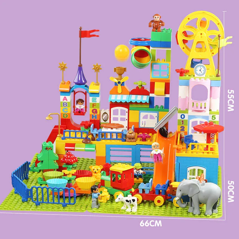 230 шт. большие наборы блоков совместим с Duplo Happy Dreamland amusement Building Block Дети DIY