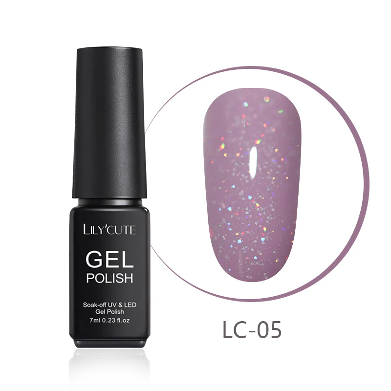 LC-05 LILYCUTE, 7 мл, блеск для ногтей, УФ-Гель-лак, блестящий, серый, фиолетовый цвета, замачивается, стойкий УФ гель для ногтей, Гель-лак - Цвет: LC-05