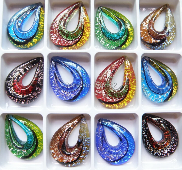 Подвески из муранского стекла в форме капли разноцветные 12 шт. MC04 | Украшения и