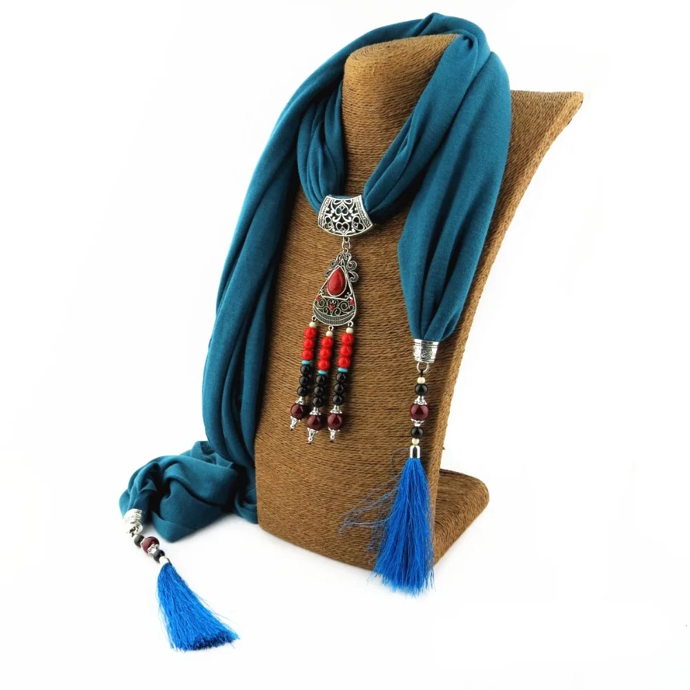 Женский шарф-ожерелье из полиэстера и хлопка с керамическими бусинами