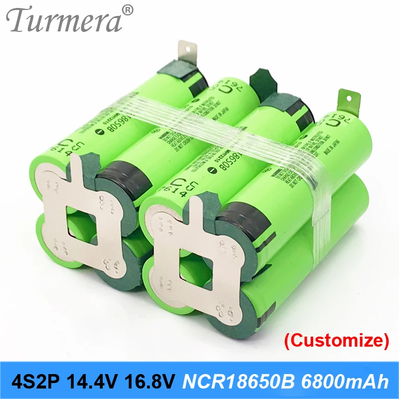 4s2p battery 18650 pack ncr18650b 6800mah 16.8v 14.4v welding solder battery for screwdriver tools battery customized battery JA