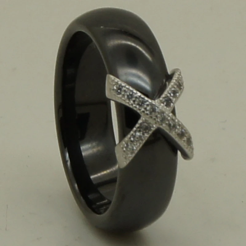 women/girl 6mm simple cross design full cz paved hi tech scratch proof ceramic ring | Украшения и аксессуары
