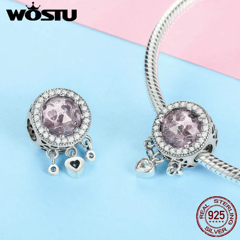 WOSTU, Новое поступление, 925 пробы, серебро, сияющее сердце, шарм, бусины, подходят для браслетов, подвеска,, модное ювелирное изделие, подарок, FIC999