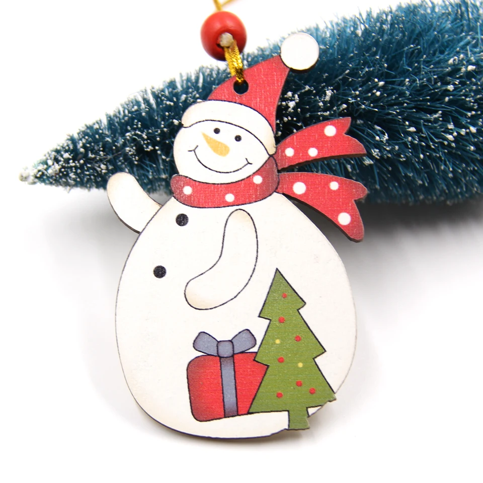 W-Snowman Новинка! 5 шт Мульти Стиль Печатные рождественские деревянные подвески, украшения из дерева ремесло орнамент с рождественской елкой украшения для рождественской вечеринки Подарки - Цвет: W-Snowman