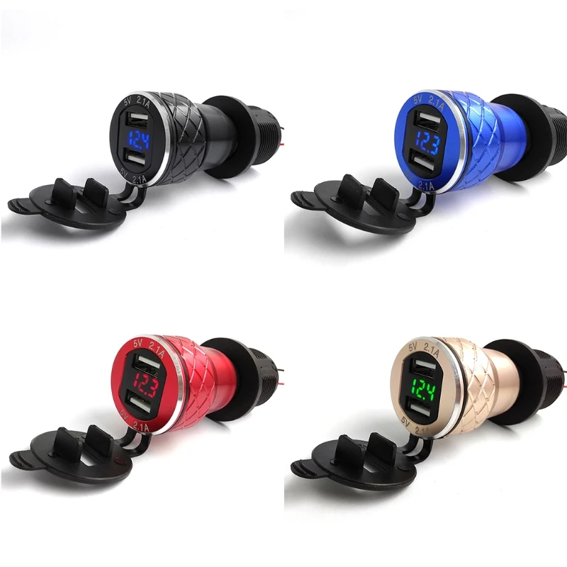 Алюминиевый Вольтметр для мотоцикла с двойным USB зарядным устройством на DIN