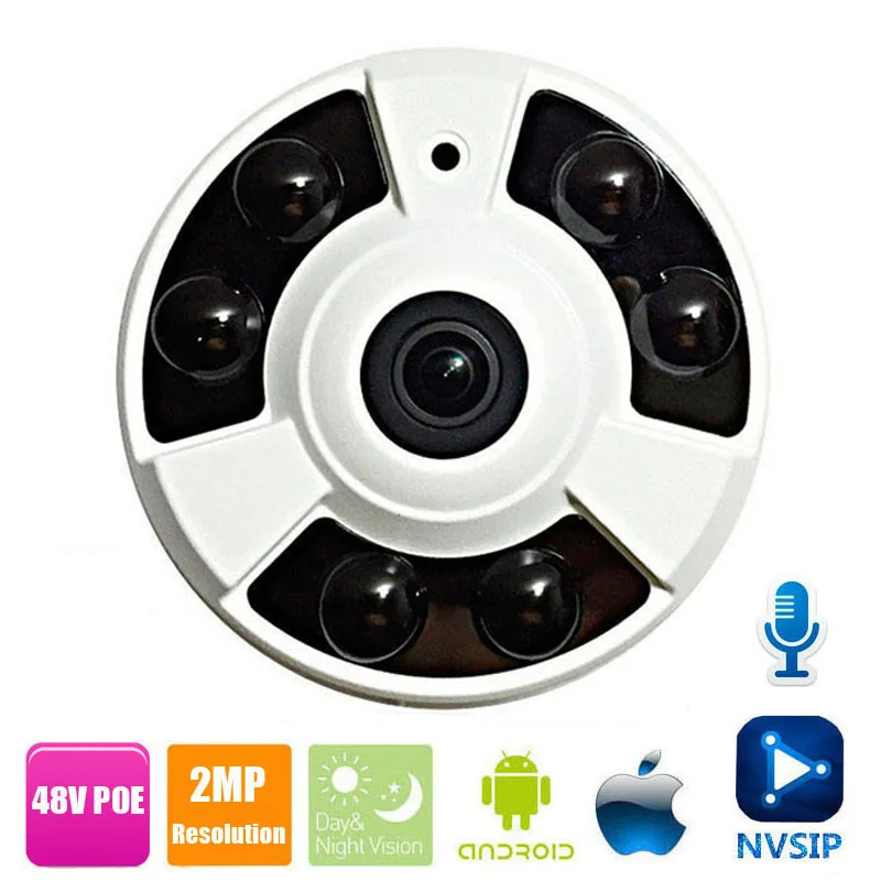 Камера рыбий глаз 1080P 2MP панорамная POE ip камера с аудио съемка широкий угол 360