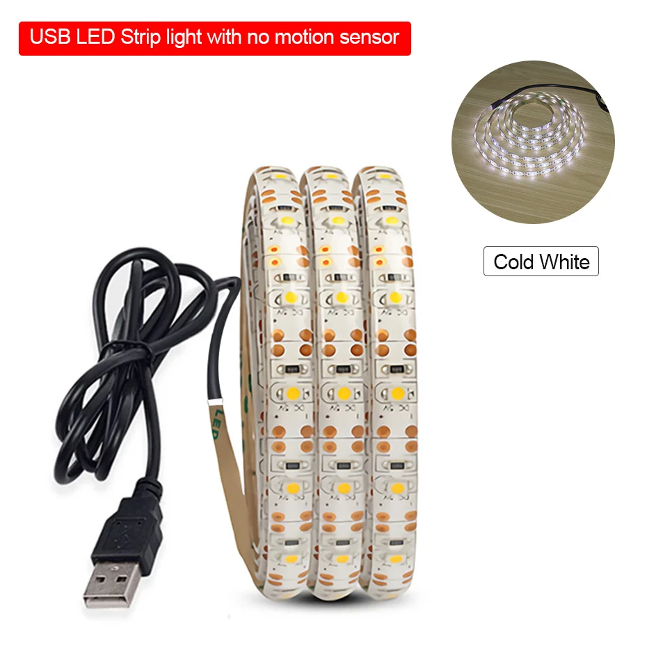 USB Cold White PIR датчик движения 1 м/2 м/3 м/4 м/5 м светодиодный светильник 5 в USB зарядка 60 Светодиодный s/m водонепроницаемый гибкий шкаф зеркальный светильник - Испускаемый цвет: USB Cold White