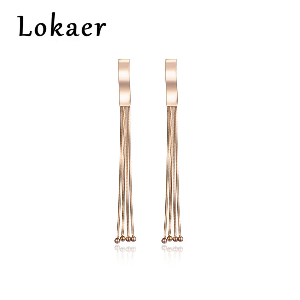Lokaer Новое поступление Розовое золото Цвет Длинные геометрические прямоугольные волнистые титановая сталь женские серьги вечерние подарок E170630366R - Окраска металла: Покрытие из розового золота