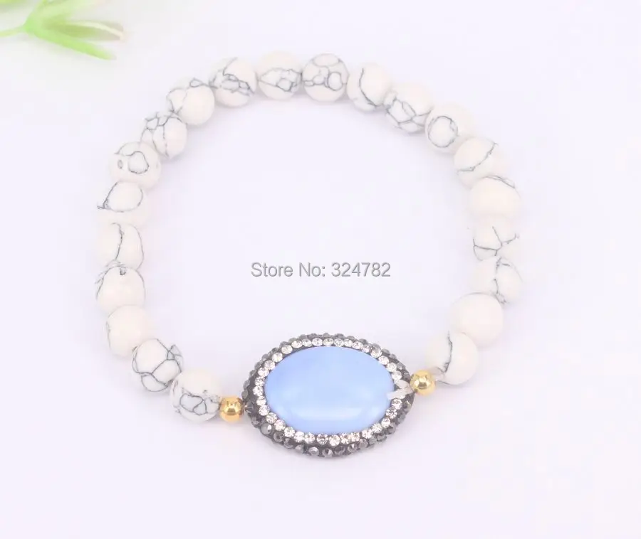 5 прядей Мода 8 мм Ожерелье из белого камня с натуральным камнем бусины браслет