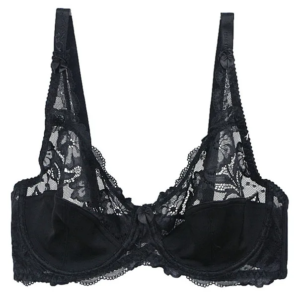 black TINYA Plus Size Lace Bras Women's Big Size Bra Large Size 36 38 40 42 44 46 C D E Cup None Padded Brassiere Ultra Thin Wired Bra - Color: black