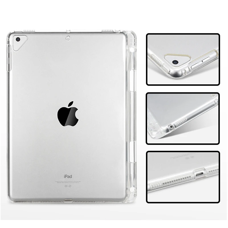 Для iPad 9 7 2017 2018 чехол из мягкого прозрачного ТПУ с держателем карандашом для Air 2 1