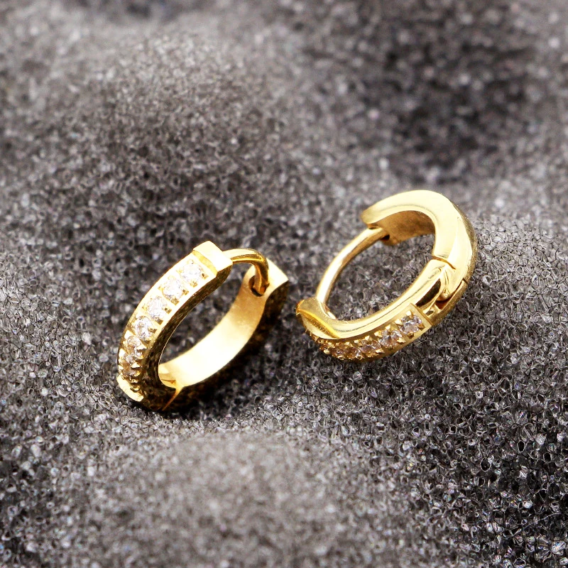 Женские полукруглые серьги кольца из титановой стали с цирконом|hoop earrings for