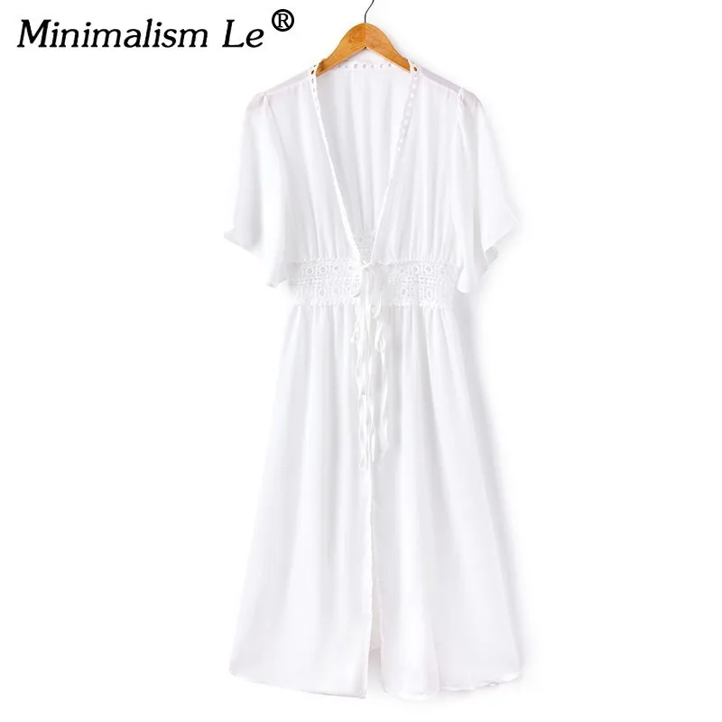 Minimalism Le 2019 Swim Dress New Beach Wear Women Cover Up Summer Bandage Swimsuit Sexy See-Through |