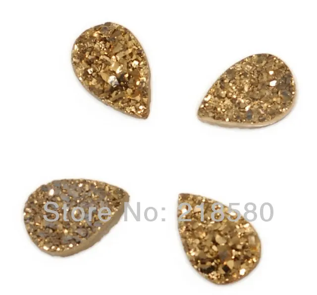 

H-DCB05 25pcs Gold Pear Shape Calibrated Drusy Druzy Cabochon Beads 13mmx18mm